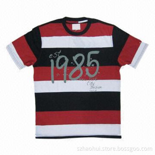 Men's Yarn Dyed T-shirt, Made of 60% Cotton and 40% Polyester Single Jersey, Weighs 180g